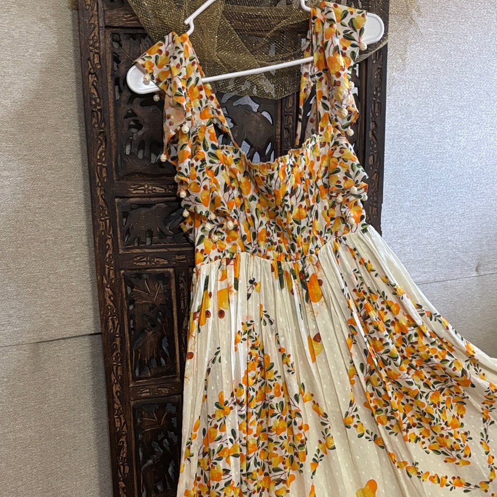 FARM Rio Yellow and Orange Floral Midi Dress